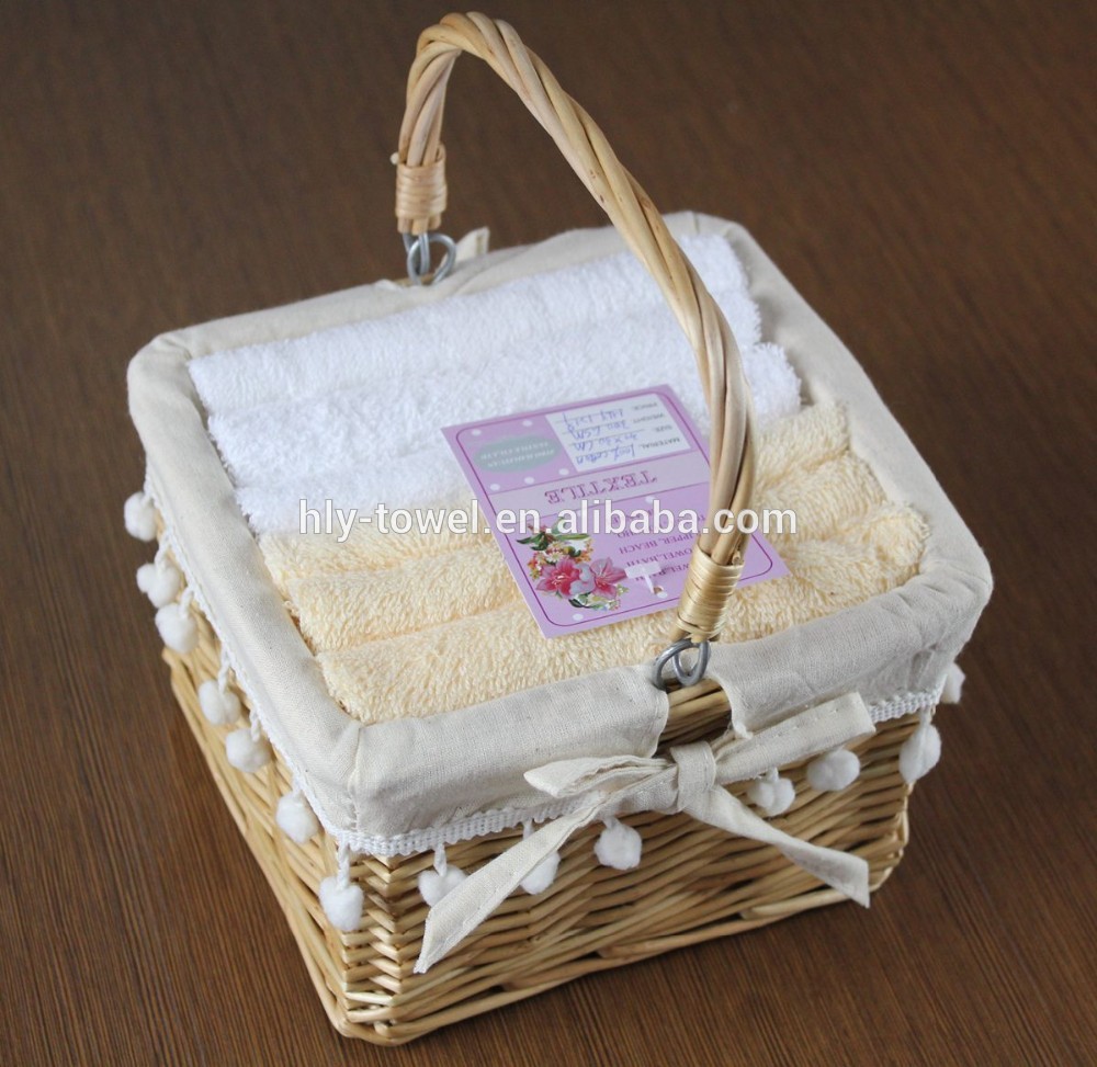 low cost willow basket bath towel gift set