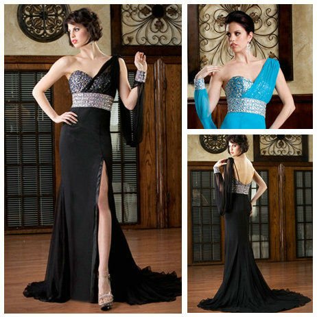  Sleeve Black Dress on One Shoulder Long Sleeve Black Blue Night Dress Fashion 2012  View