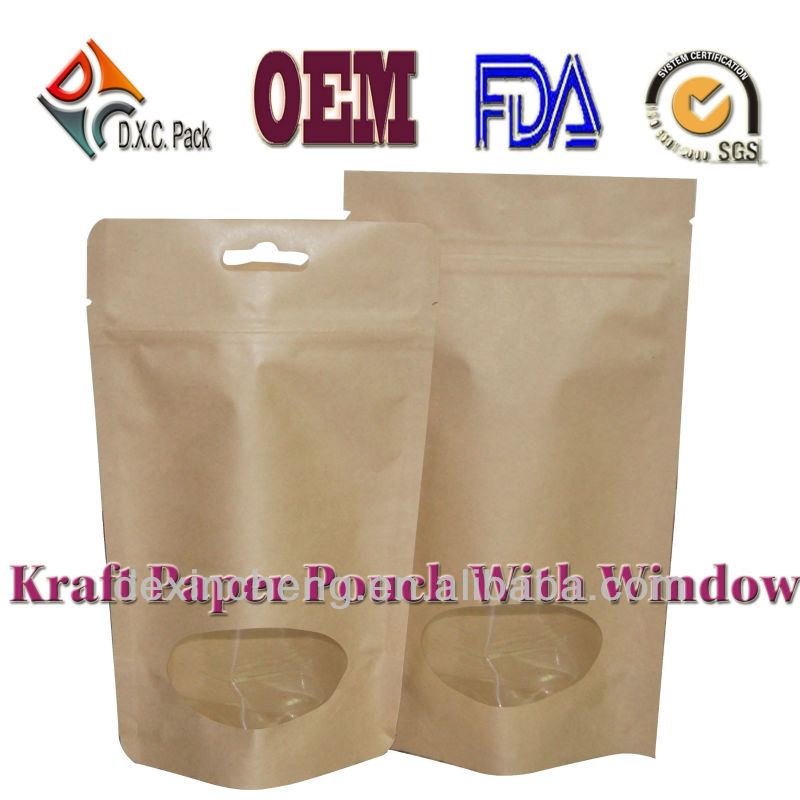 Lining With  Plastic zip Bag Zip kraft Paper Lock bags paper Kraft Brown