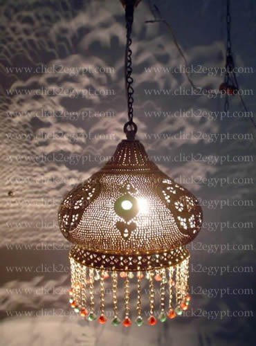 See larger image: B107 Brass Handmade Art Beaded Hanging Lamp Shade