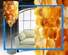 71" Long Gold Color Capiz Floor Lamp Shades