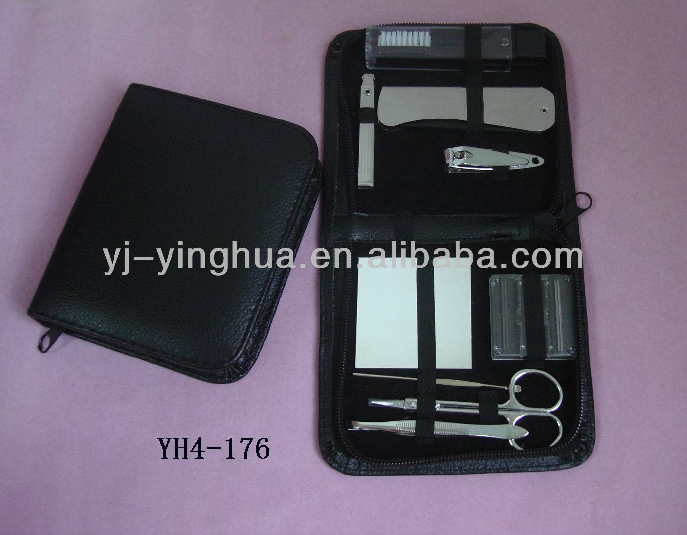 shaving kit and manicure set with mirror