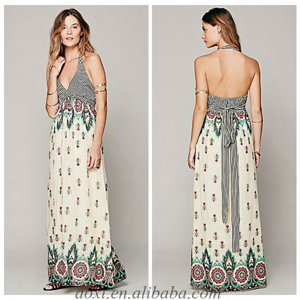 ... afgedrukt bikini buste halter chiffon maxi jurk groothandel in china