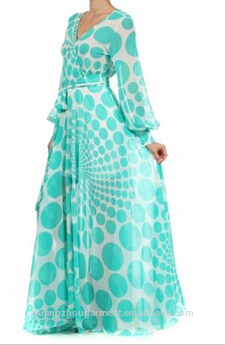 women summer plus size long sleeve maxi chiffon dress mint polka dot ...