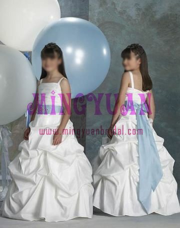 white taffeta with blue ribbon fflower dress 2011 fn02