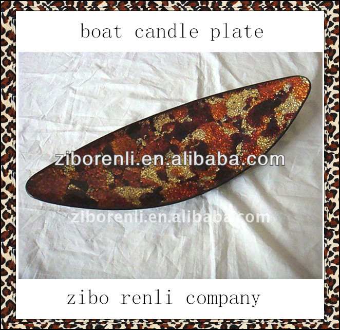Promotional Glass Mosaic Amber Candle Plate Boat Shape Decorative ...