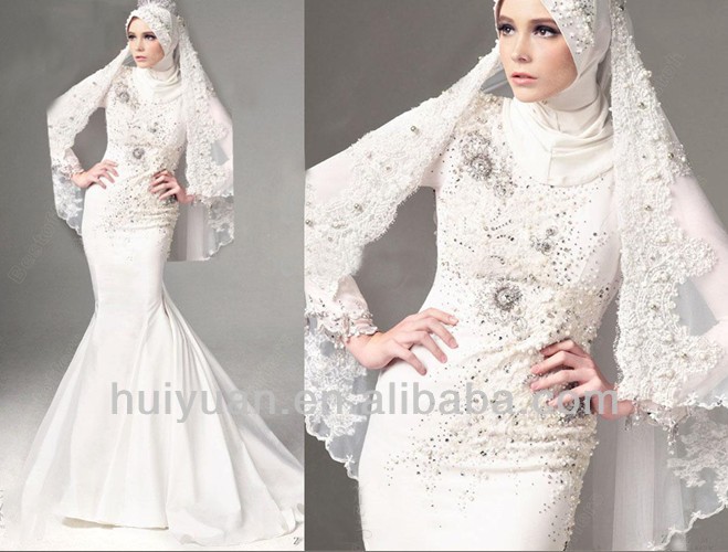 2012 newest long sleeve muslim wedding gown