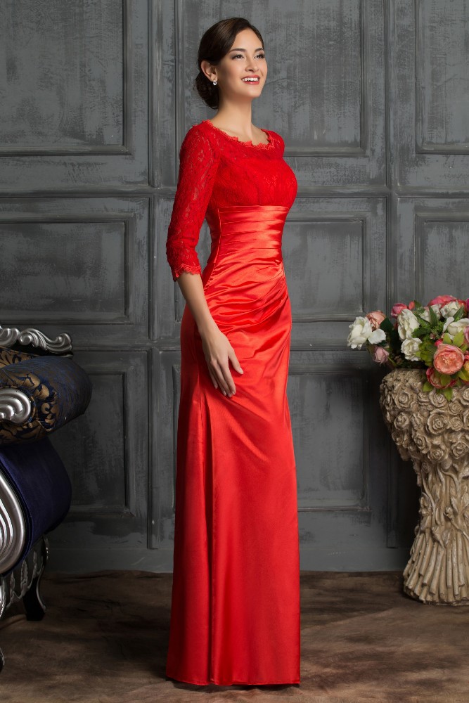 2015 Elegant Long Dress Lace designer evening gowns with sleeves ...