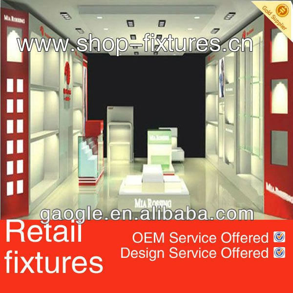 cosmetic display cabinet design wood glass kiosk with LED light