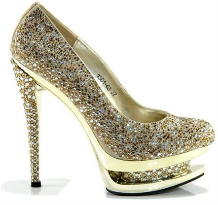 cheap luxury gold and silver Crystal double platform Shoes
