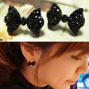 Free shipping ladies' accessories black bow stud earring(China (Mainland))