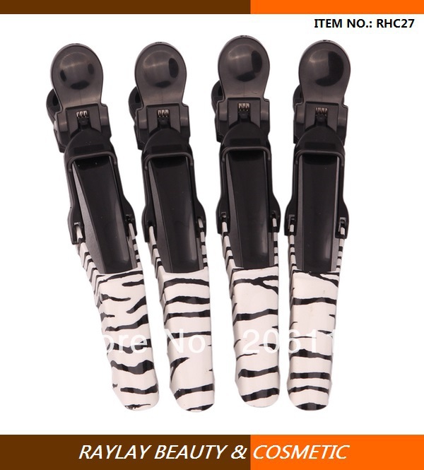 Free shipping fashion ABS plastic high quality salon white zebra crocodile clips(China (Mainland))