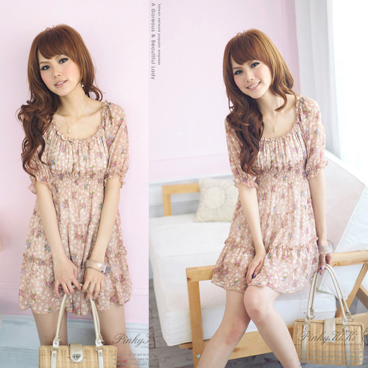 Free Shipping 6379 sweet chiffon one-piece dress(China (Mainland))