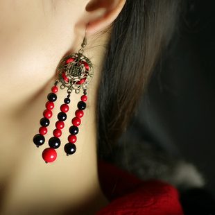 2013 New Hot Red chinese national style trend vintage long design earrings earring(China (Mainland))