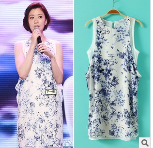 Fashion print 2013 women's medium skirt loose long design chiffon one-piece dress 2542(China (Mainland))