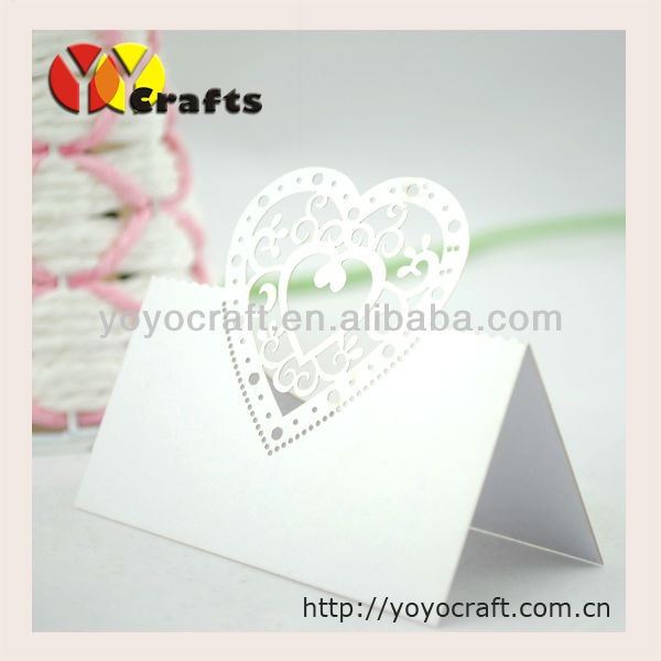 Free laser cutting your names and date kinds of white heart table name card table card place card(China (Mainland))