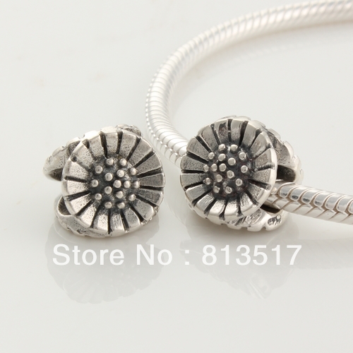 Free Shipping 100% 925 Silver Antique silver Charms Sunflower Silver beads Fits for European Bracelet and Necklace FJ201(China (Mainland))