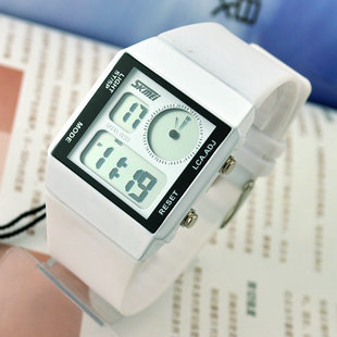 White dual display fashion led table jelly table fashion table women's electronic watch alarm clock(China (Mainland))