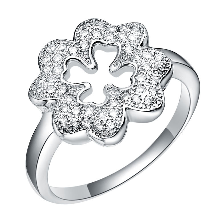 Clover Ring in 18K white gold plated 925 sterling silver rings made Deluxe Edition Ring Micro Pave Series(China (Mainland))