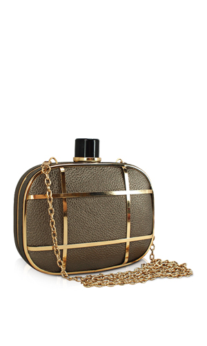 Free shipping Gold brown hip flask metal gold plaid hemming day clutch chain bag(China (Mainland))