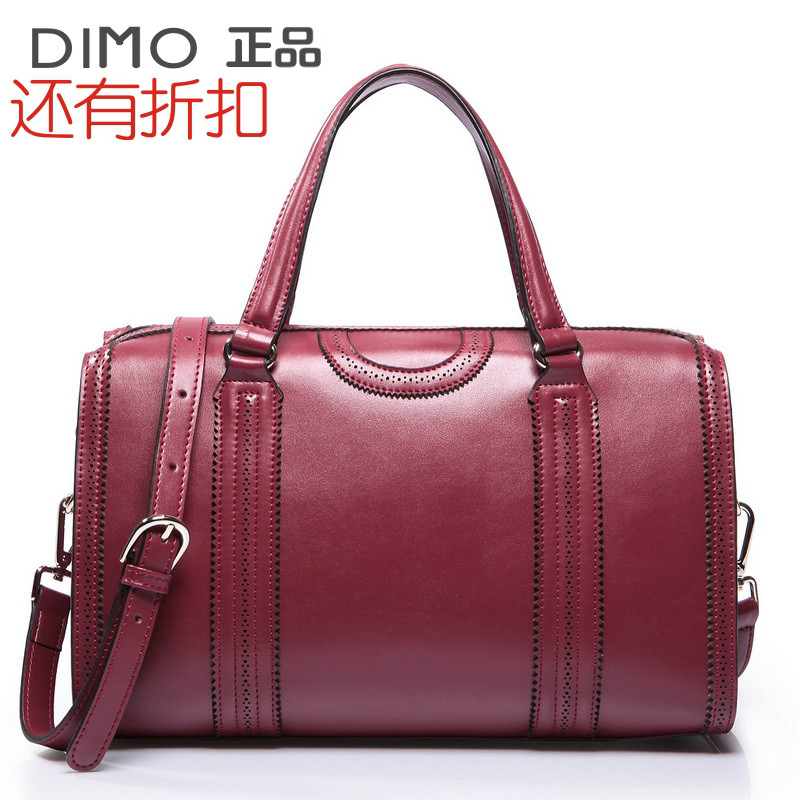 Dimo vintage black cowhide laciness hand large package BOSS women's handbag drum bucket handbag travel bag(China (Mainland))