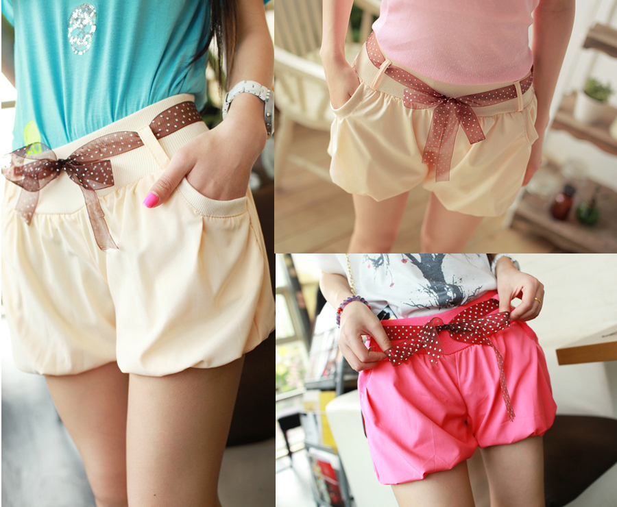 Female casual summer candy color chiffon bloomers shorts beach pants in summer shorts ribbon(China (Mainland))