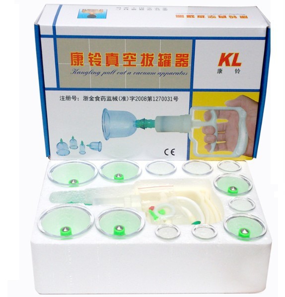 Free Shipping acupunctue cupping KL Hand Pump Vaccum Cupping Therapy Set 12 Cups 6 Magnets suction