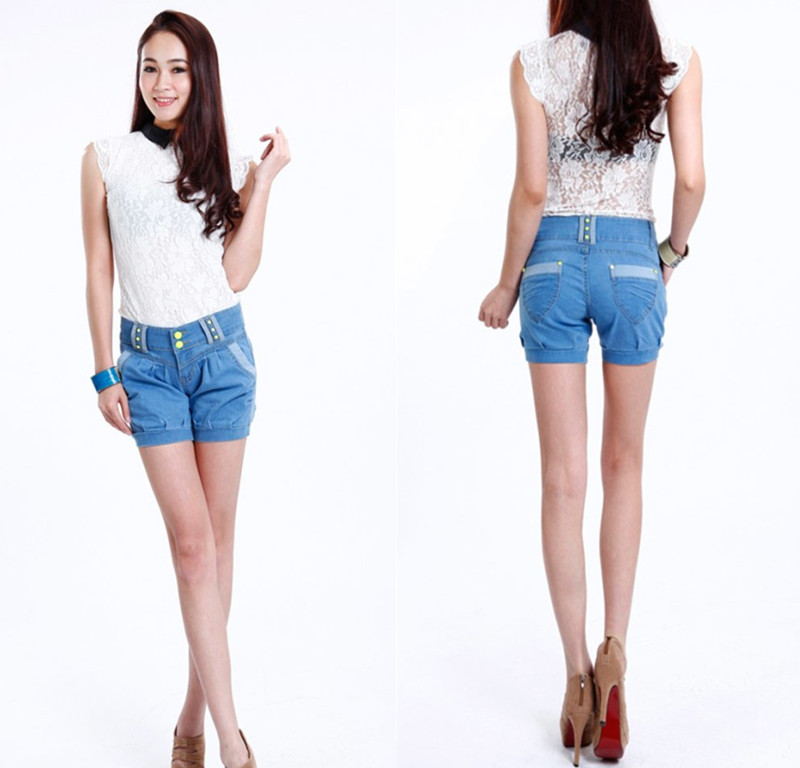 561 double buckle 100% cotton elastic denim shorts slim bloomers(China (Mainland))