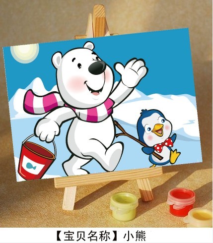 NickYard* Easel digital oil painting decoration diy digital colored drawing mini bear(China (Mainland))