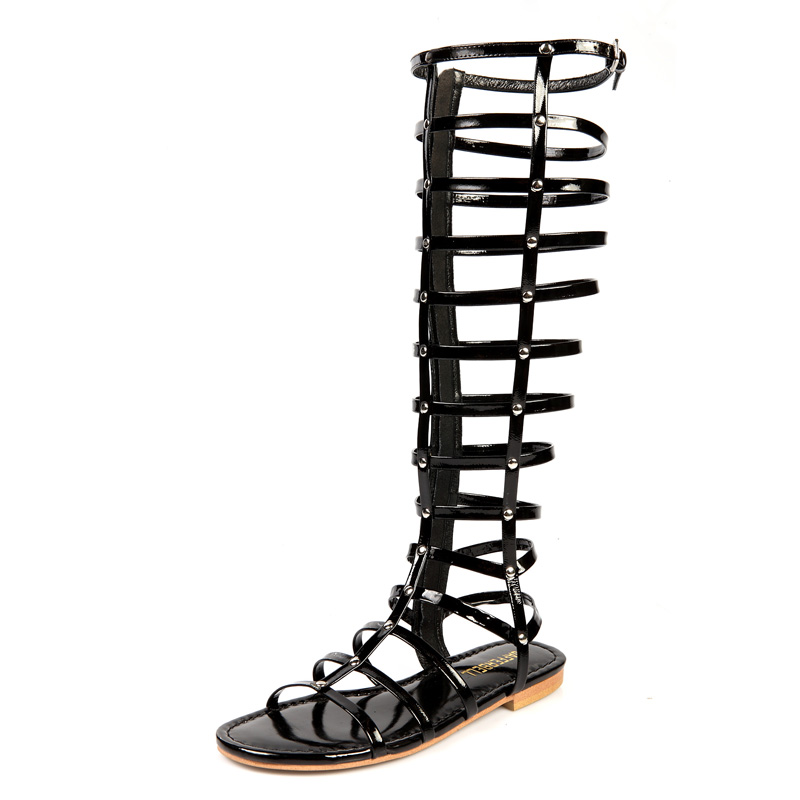 2013-black-knee-high-gladiator-sandals-fashion-bandage-side-zipper ...