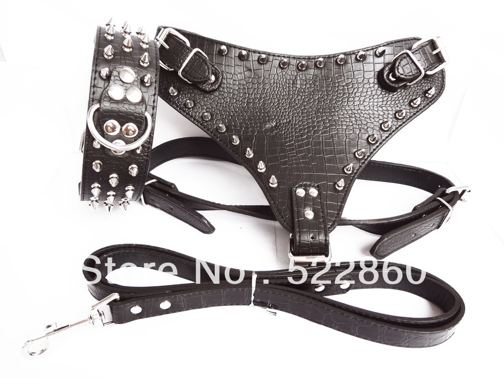 Dog-Harness-Collar-Leash-Brand-Mushroom-Studded-PU-Leather-Dog-Collar ... Dog-Harness-Collar-Leash-Brand-Mushroom-Studded-PU-Leather-Dog-Collar ...