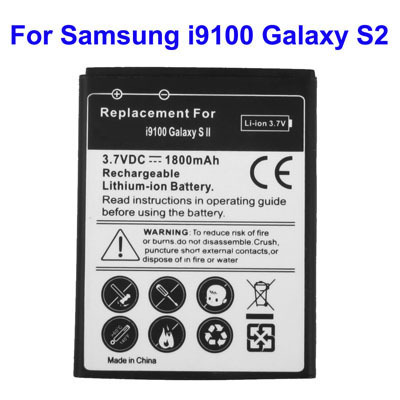 2 Pieces Lots 1800mAh Mobile Phone Battery for Samsung Galaxy S2 i9100 Free Shipping Support Big