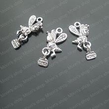 Wholesale 10 pieces 12*22mm Antique Silver Bees Honey Alloy Flat Charm Findings/Accessories  (J-M1938)