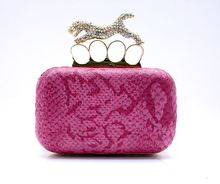 Free Shipping + Hot selling crystal leopard evening Bag Punk Style Rhinestone case Knuckle Rings evening party Clutch bag