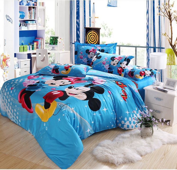 Hot Sell 100% Cotton Cartoon Character Blue Mickey Mouse Printed Queen ...