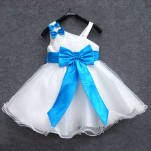 Female child one shoulder spaghetti strap one piece dress child formal dress tulle dress blue