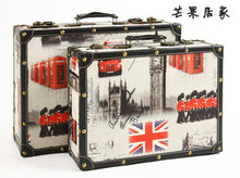 Waterproof fashion storage box old fashioned wooden case suitcase props soft decoration box