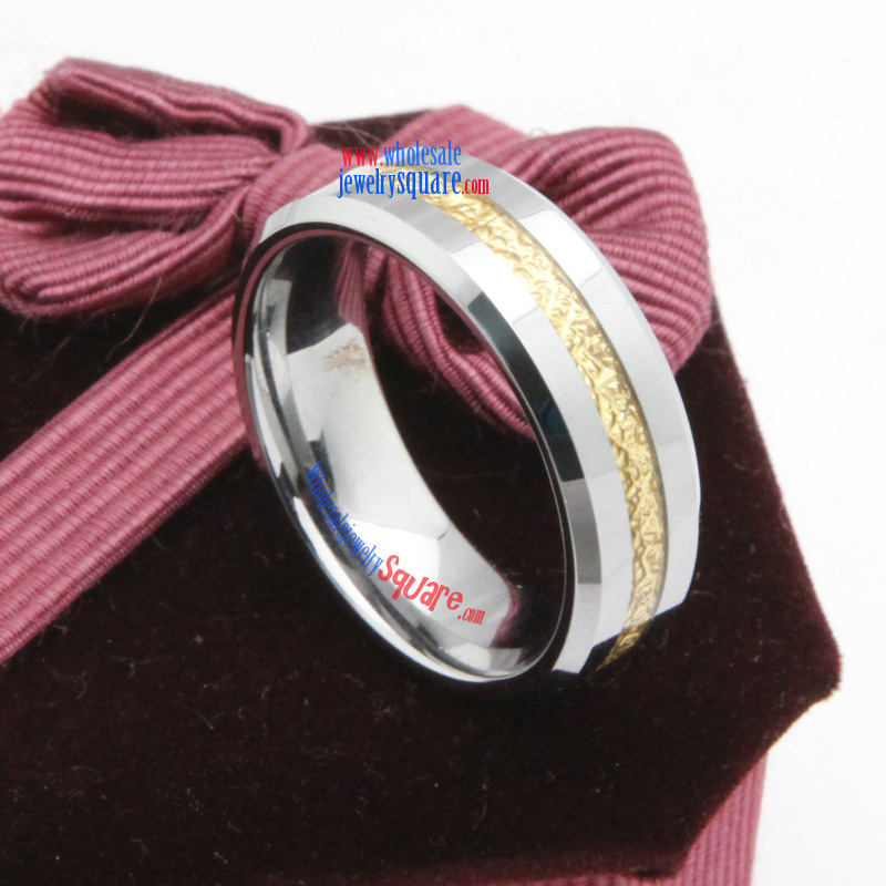 Hot Selling Tungsten Carbide Ring With 18K Gold Plated Striped Groove on the Center Mens Wedding