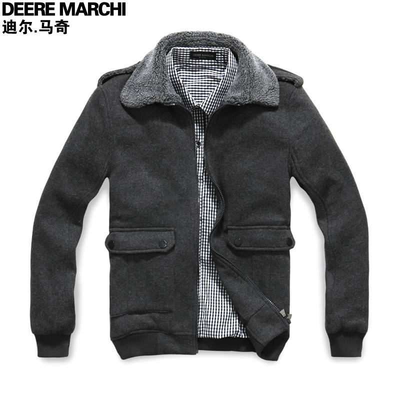 Free shipping Deeremarchi men s clothing winter fur collar slim jacket with epaulette male casual outerwear
