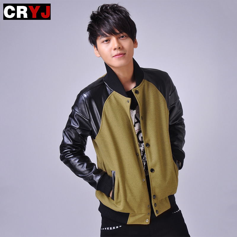 Free shipping 2013 spring men s clothing fashionable casual stand collar jacket PU motorcycle slim cardigan