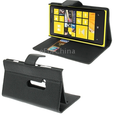 Safety and Protective Litchi Texture Leather Case with Credit Card Slots and Holder for Nokia Lumia