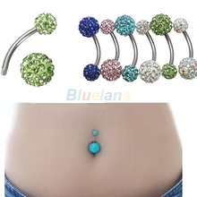 1PC Classic Navel Belly Button Bar Ring Barbell Rhinestone Crystal Ball Body Piercing Body Jewelry