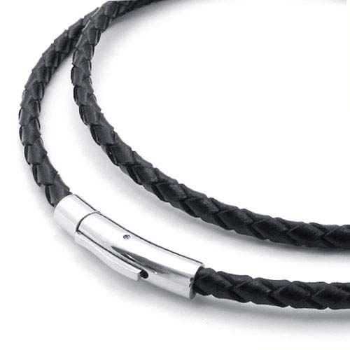 Fashion Jewelry 4mm Black Cowhide Leather Necklaces Stainless Steel Spring Clasp Leather Cord Chains 36 cm