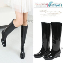 2013  new arrive women rain boots knee high black  rubber boots  for women wedges wellingtons waterproof  gumboots galochas