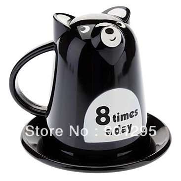 Free shipping plastic Cartoon Bear Style Milk Tea coffe Cup with Dish