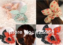 2013 New Wholesale 100pcs lot Cute Polka Dot Rabbit Ear Headband Bows Hair Tie Band Ponytail