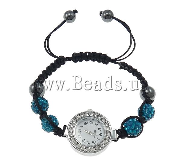 Free shipping Shamballa Watch Trendy Fashion Jewelry Zinc Alloy with Clay Wax Cord Glass platinum color