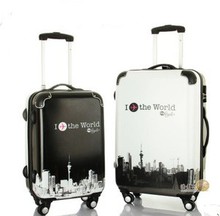 Free shipping fashion women and men abs+pc trolley luggage bag, 20,24.28 inches, black and white color