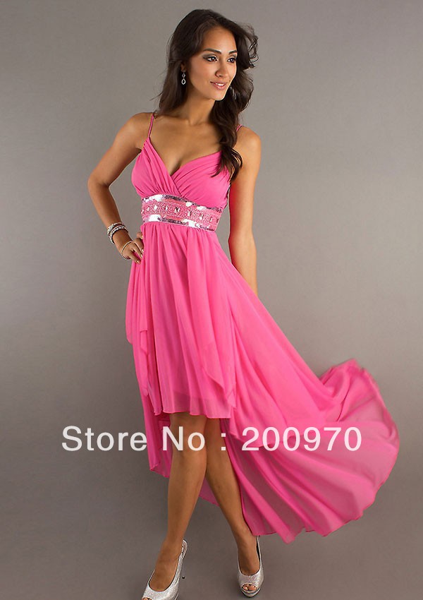 Strap Short Front Long Back V-neck Chiffon Prom Dresses Under 100 ...