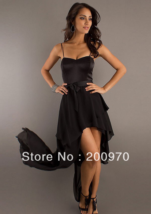 Strap Short Front Long Back Black Chiffon Prom Dresses Under 100 ...